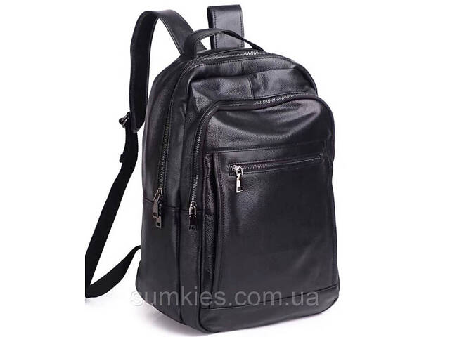 Шкіряна чоловіча сумка наплічна для ноутбука та поїздок 28х42х18, рюкзак для роботи Tiding Bag D3-9343, чорний - Фото 1