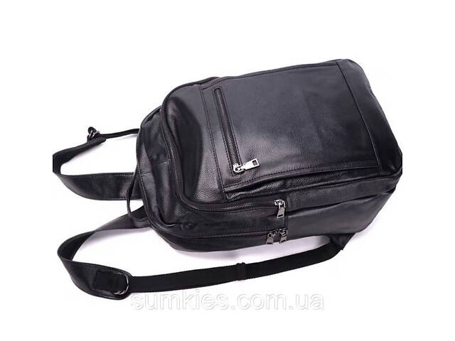 Шкіряна чоловіча сумка наплічна для ноутбука та поїздок 28х42х18, рюкзак для роботи Tiding Bag D3-9343, чорний - Фото 3