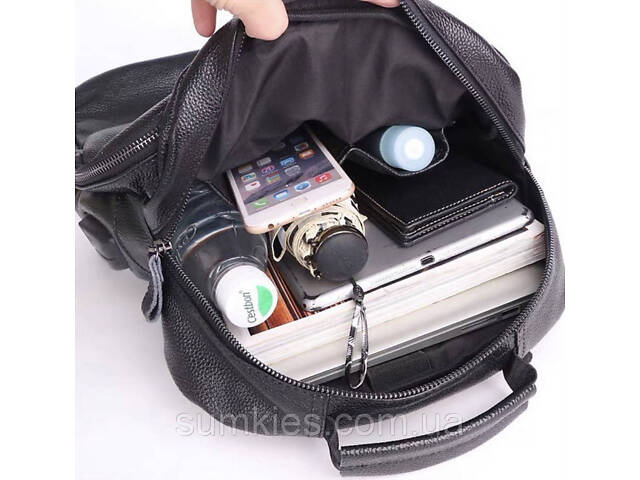 Шкіряна чоловіча сумка наплічна для ноутбука та поїздок 28х42х18, рюкзак для роботи Tiding Bag D3-9343, чорний - Фото 4