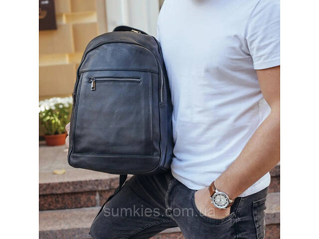 Шкіряна чоловіча сумка наплічна для ноутбука та поїздок 28х42х18, рюкзак для роботи Tiding Bag D3-9343, чорний - Фото 7