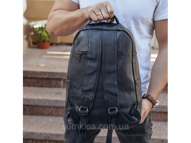 Шкіряна чоловіча сумка наплічна для ноутбука та поїздок 28х42х18, рюкзак для роботи Tiding Bag D3-9343, чорний - Фото 8