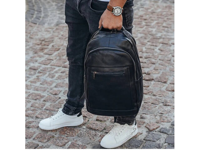 Шкіряна чоловіча сумка наплічна для ноутбука та поїздок 28х42х18, рюкзак для роботи Tiding Bag D3-9343, чорний - Фото 9