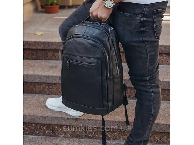 Шкіряна чоловіча сумка наплічна для ноутбука та поїздок 28х42х18, рюкзак для роботи Tiding Bag D3-9343, чорний - Фото 10