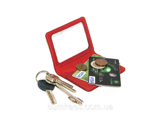 Шкіряна міні обкладинка для документів (ID-паспорт) DNK mini okno H червона - Фото 6