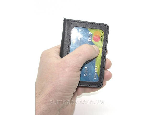 Шкіряна міні обкладинка для документів (ID-паспорт) DNK mini okno R чорна - Фото 8