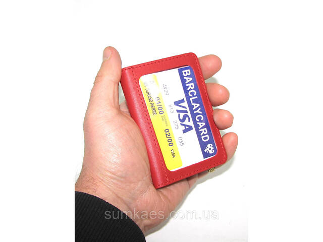 Шкіряна міні обкладинка для документів (ID-паспорт) DNK mini okno R червона - Фото 7