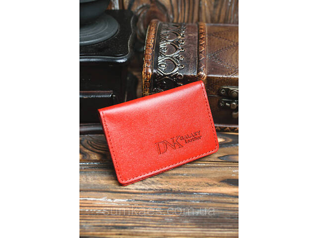 Шкіряна міні обкладинка для документів (ID-паспорт) DNK mini okno R червона - Фото 1