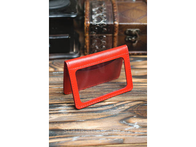 Шкіряна міні обкладинка для документів (ID-паспорт) DNK mini okno R червона - Фото 2