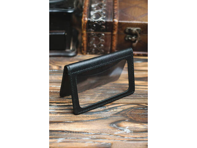 Шкіряна міні обкладинка для документів (ID-паспорт) DNK mini okno R чорна - Фото 2