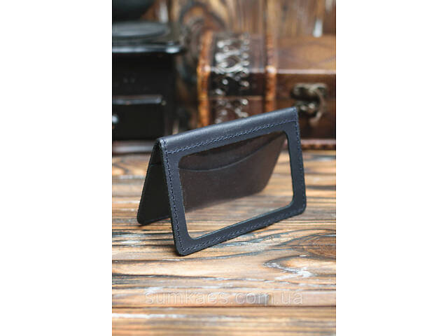 Шкіряна міні обкладинка для документів (ID-паспорт) DNK mini okno R синя - Фото 2