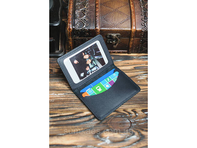 Шкіряна міні обкладинка для документів (ID-паспорт) DNK mini okno R синя - Фото 4