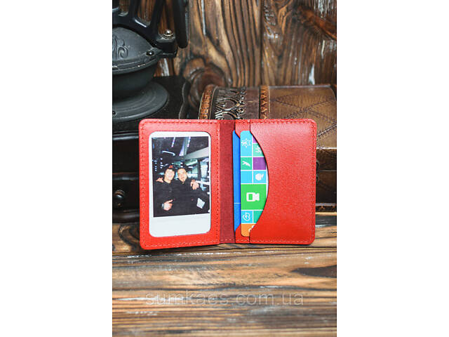 Шкіряна міні обкладинка для документів (ID-паспорт) DNK mini okno R червона - Фото 5