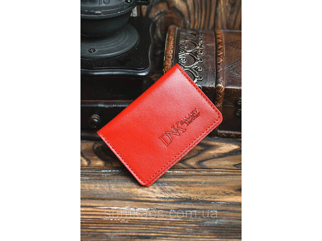 Шкіряна міні обкладинка для документів (ID-паспорт) DNK mini okno R червона - Фото 6