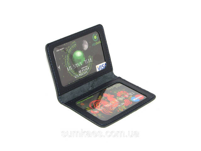 Шкіряна обкладинка для документів (ID-паспорт) DNK mini doc R темно-синя - Фото 6