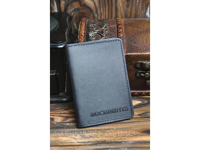 Шкіряна обкладинка для документів (ID-паспорт) DNK mini doc R темно-синя - Фото 1