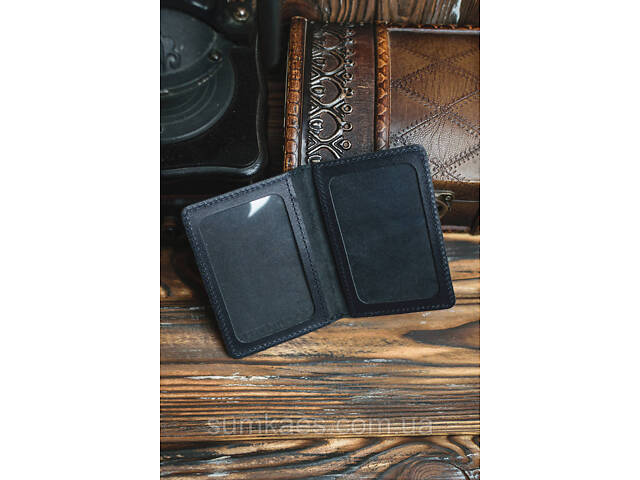 Шкіряна обкладинка для документів (ID-паспорт) DNK mini doc R темно-синя - Фото 2