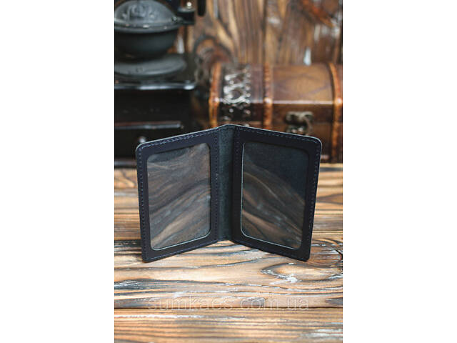 Шкіряна обкладинка для документів (ID-паспорт) DNK mini doc R темно-синя - Фото 4