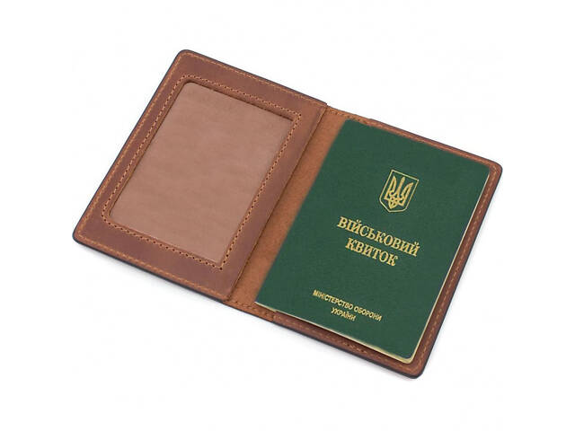 Шкіряна обкладинка для військового квитка ЗСУ Grande Pelle 257123 Рудий - Фото 2