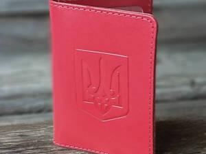 Шкіряна обкладинка герб червона на права, ID паспорт, для водійського посвідчення, тех талон, банківські картки, проїздний
