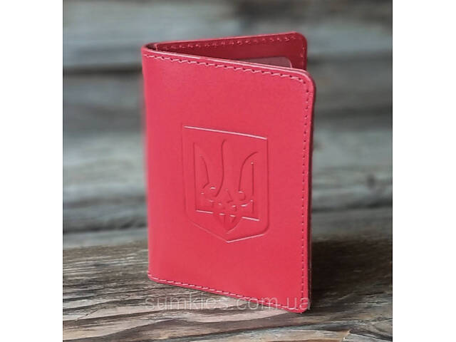 Шкіряна обкладинка герб червона на права, ID паспорт, для водійського посвідчення, тех талон, банківські картки, проїздний - Фото 1