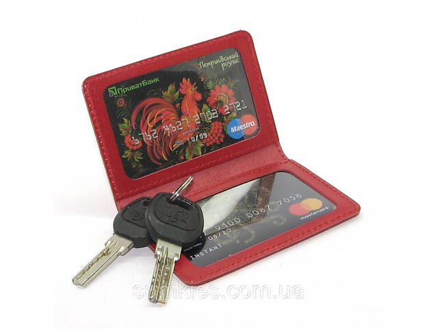 Шкіряна обкладинка герб червона на права, ID паспорт, для водійського посвідчення, тех талон, банківські картки, проїздний - Фото 3