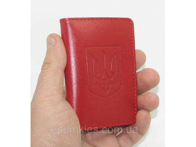 Шкіряна обкладинка герб червона на права, ID паспорт, для водійського посвідчення, тех талон, банківські картки, проїздний - Фото 5