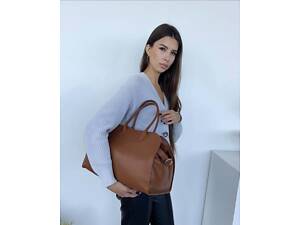 Кожаная рыжая сумка италия , большая в натуральной коже , обьемная TS00385