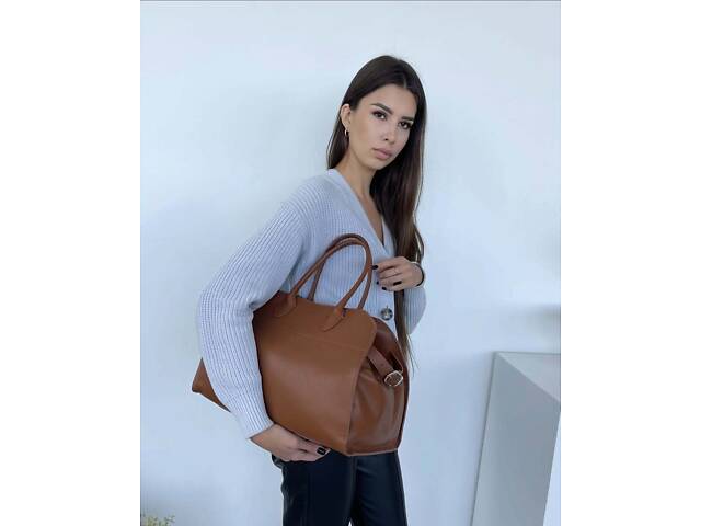 Кожаная рыжая сумка италия , большая в натуральной коже , обьемная TS00385 - Фото 1