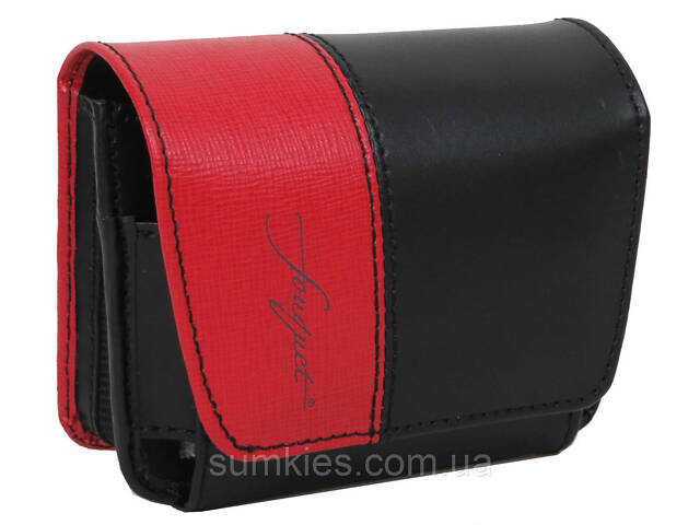 Шкіряна сумка на ремінь для запальнички, інших дрібниць Fouquet чорна з червоним - Фото 1