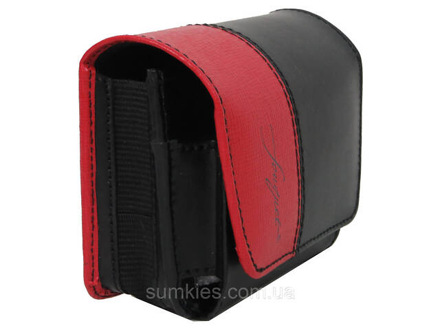 Шкіряна сумка на ремінь для запальнички, інших дрібниць Fouquet чорна з червоним - Фото 2