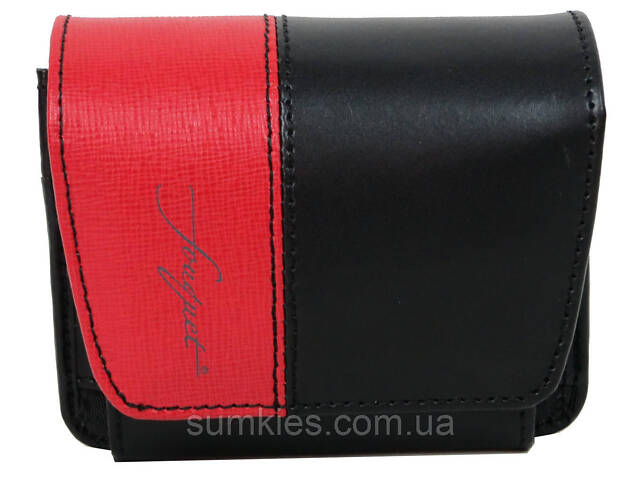 Шкіряна сумка на ремінь для запальнички, інших дрібниць Fouquet чорна з червоним - Фото 4