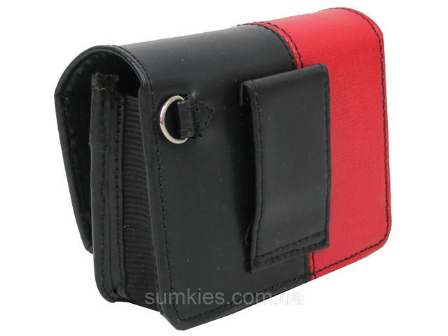 Шкіряна сумка на ремінь для запальнички, інших дрібниць Fouquet чорна з червоним - Фото 5