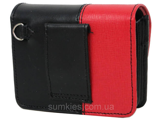 Шкіряна сумка на ремінь для запальнички, інших дрібниць Fouquet чорна з червоним - Фото 6