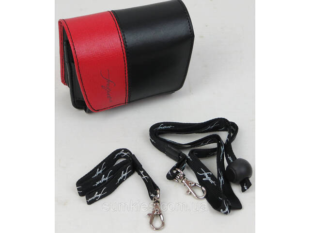 Шкіряна сумка на ремінь для запальнички, інших дрібниць Fouquet чорна з червоним - Фото 7