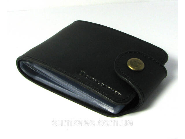 Кожаная визитница черная обложка для визиток, проездных документов, дисконтых карт натуральная кожа - Фото 1
