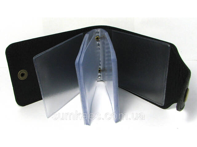 Кожаная визитница черная обложка для визиток, проездных документов, дисконтых карт натуральная кожа - Фото 3