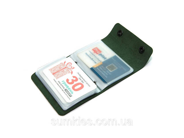 Шкіряна зелена візитниця книжка на дві кнопки Gofin SKG-10034 - Фото 2