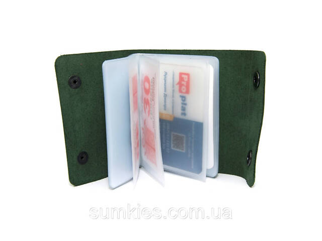 Шкіряна зелена візитниця книжка на дві кнопки Gofin SKG-10034 - Фото 3