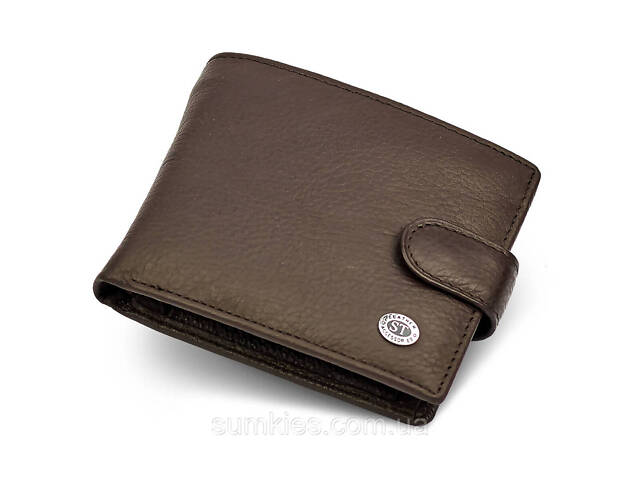 Шкіряне чоловіче портмоне на кнопці ST Leather ST104 Коричневе - Фото 2