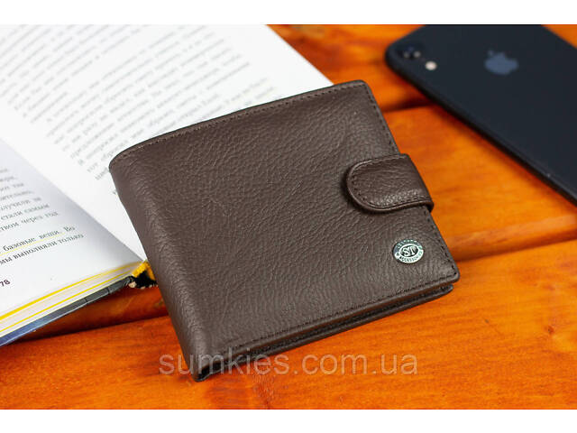 Шкіряне чоловіче портмоне на кнопці ST Leather ST104 Коричневе - Фото 4
