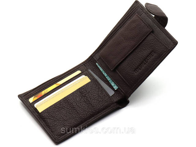 Шкіряне чоловіче портмоне на кнопці ST Leather ST104 Коричневе - Фото 5