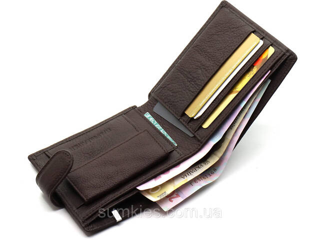 Шкіряне чоловіче портмоне на кнопці ST Leather ST104 Коричневе - Фото 6
