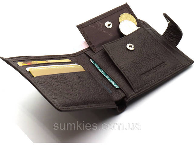 Шкіряне чоловіче портмоне на кнопці ST Leather ST104 Коричневе - Фото 7