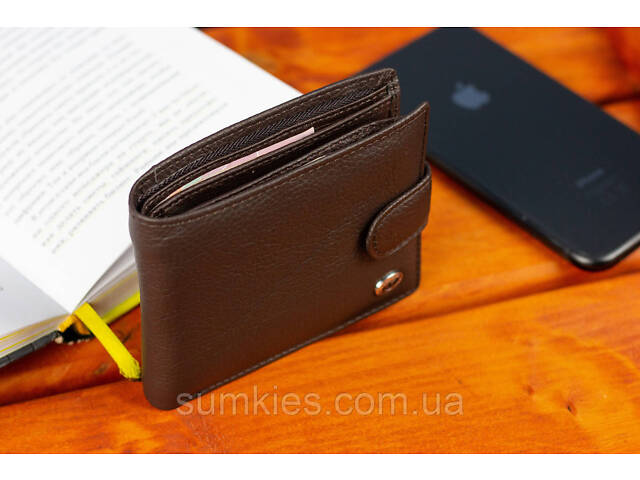 Шкіряне чоловіче портмоне на кнопці ST Leather ST104 Коричневе - Фото 9