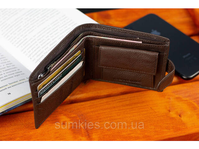 Шкіряне чоловіче портмоне на кнопці ST Leather ST104 Коричневе - Фото 10