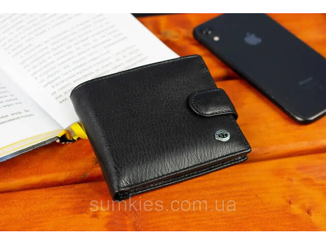 Шкіряне чоловіче портмоне на кнопці ST Leather ST-104-1 чорний - Фото 8