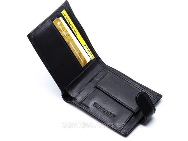 Шкіряне чоловіче портмоне на кнопці ST Leather ST104 Чорний - Фото 2