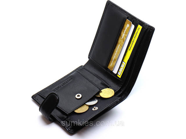 Шкіряне чоловіче портмоне на кнопці ST Leather ST104 Чорний - Фото 3