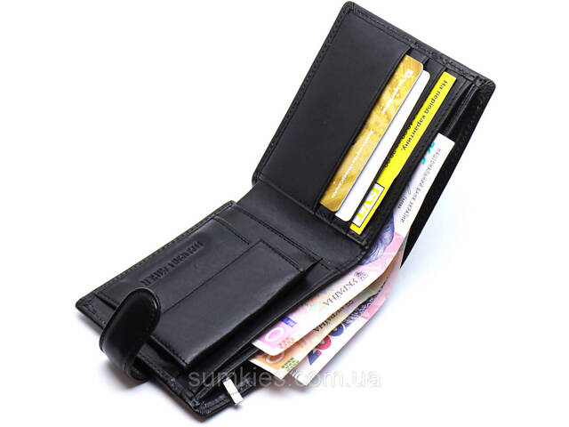 Шкіряне чоловіче портмоне на кнопці ST Leather ST104 Чорний - Фото 4