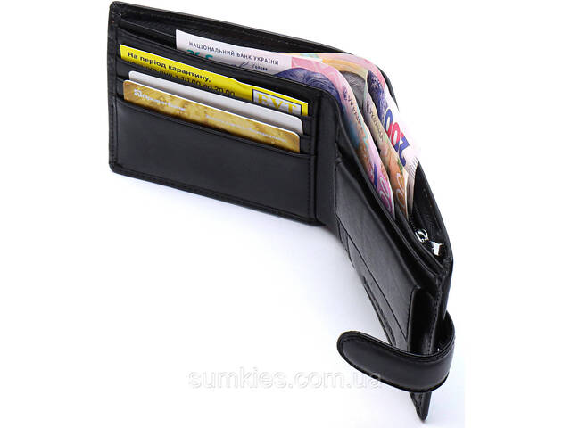 Шкіряне чоловіче портмоне на кнопці ST Leather ST104 Чорний - Фото 6